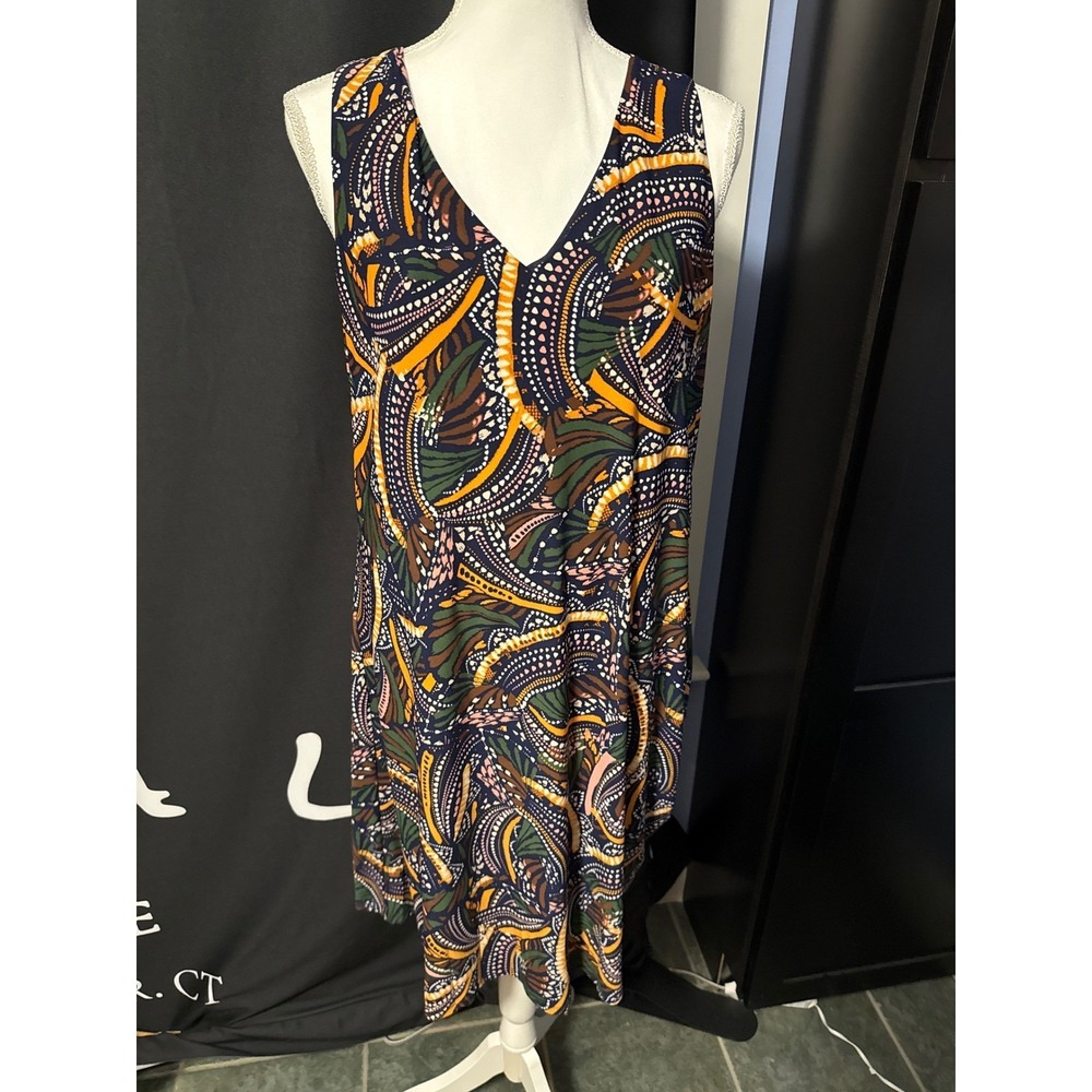 Anne Klein Navy Multi Abstract Paisley V-Neck Shift Dress Size 6